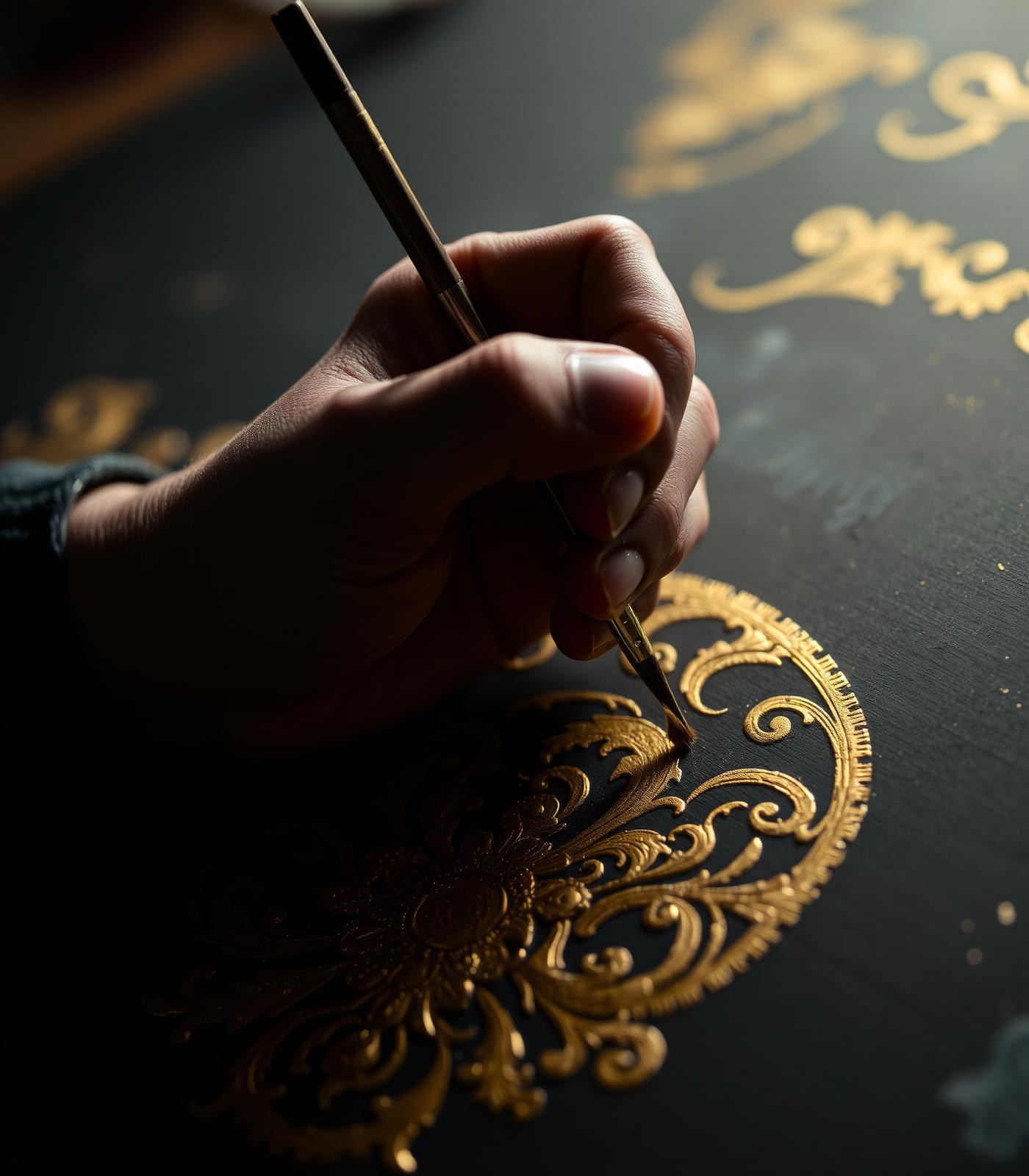 Artist hand painting gold detail